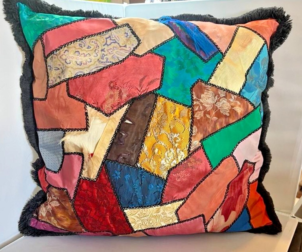 Old Patchwork Crazy Quilt Fabric Throw Pillow Handmade Victorian Style